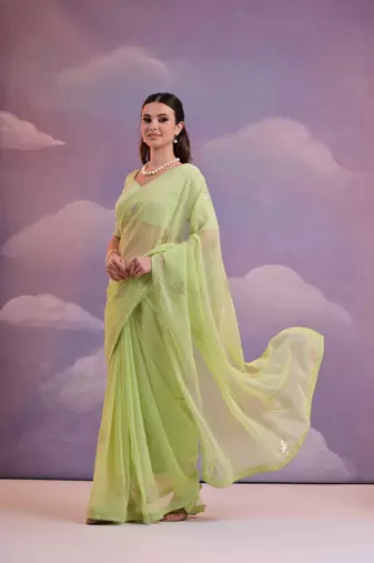 Parrot Sequins Work Georgette c Partywear Ethnic Saree