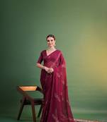 Wine Sequins Work Georgette c Partywear Ethnic Saree