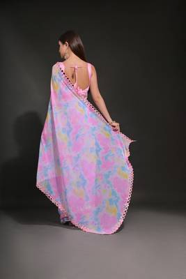  Prizam Printed Pink Ethnic Saree With Mirror Work Border 2