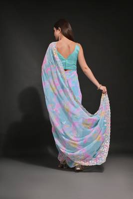 Blue Ethnic Prizam Print Saree With Trendy Sequins Work Partywear Saree 2