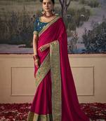 Heavy Looks Wine Red Colour Heavy Lace Border Saree For Partywear Look