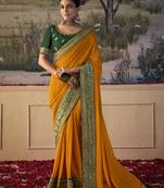 Heavy Looks Yellow Colour Heavy Lace Border Saree For Partywear Look