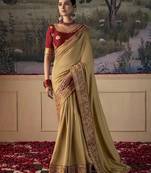 Heavy Looks Sandy Brown Colour Heavy Lace Border Saree For Partywear Look