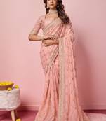 Ethnic Coding And Sequins Work Pink Colour Georgette Fabric Girlish Partyweear Saree