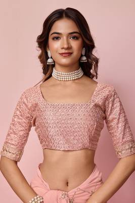 Ethnic Coding And Sequins Work Pink Colour Georgette Fabric Girlish Partyweear Saree 4