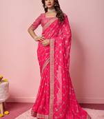 Ethnic Coding And Sequins Work Pink Georgette c Girlish Partyweear Saree