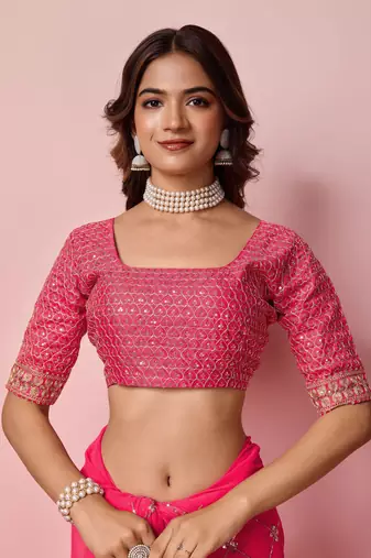 Ethnic Coding And Sequins Work Pink Georgette c Girlish Partyweear Saree