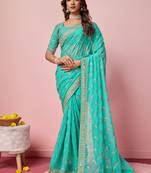 Ethnic Coding And Sequins Work Sea Green Georgette c Girlish Partyweear Saree