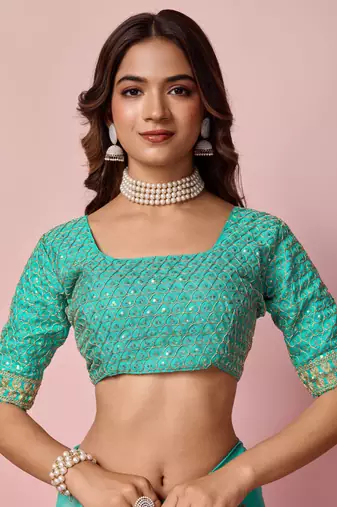 Ethnic Coding And Sequins Work Sea Green Georgette c Girlish Partyweear Saree