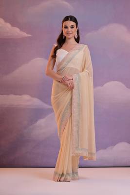  Fashion Sequins Work Beige Partywear Graceful Girlish Saree 1