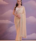Bollywood Fashion Sequins Work Beige Partywear Graceful Girlish Saree