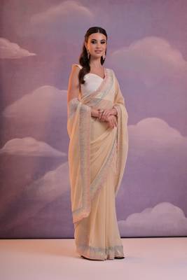  Fashion Sequins Work Beige Partywear Graceful Girlish Saree 4