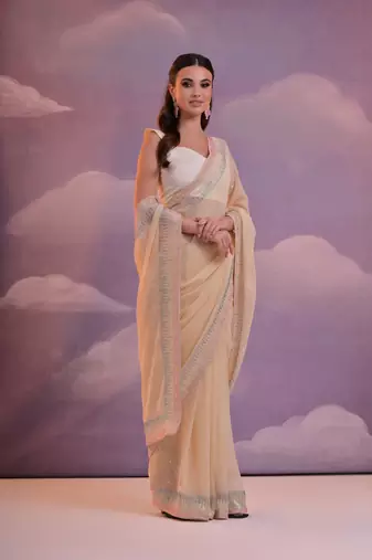  Fashion Sequins Work Beige Partywear Graceful Girlish Saree