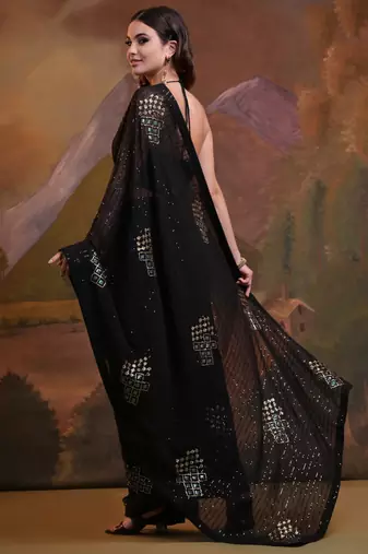  Fashion Sequins Work Black Partywear Graceful Girlish Saree