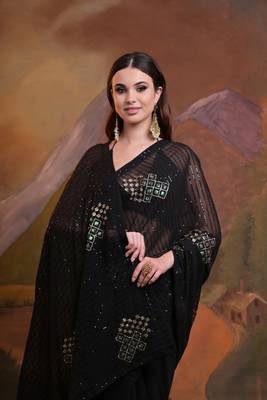  Fashion Sequins Work Black Partywear Graceful Girlish Saree 3
