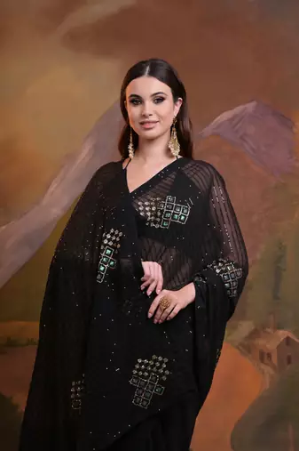  Fashion Sequins Work Black Partywear Graceful Girlish Saree