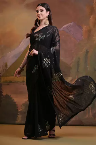  Fashion Sequins Work Black Partywear Graceful Girlish Saree