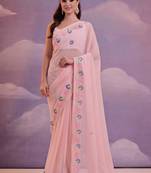 Bollywood Fashion Sequins Work Pink Partywear Graceful Girlish Saree