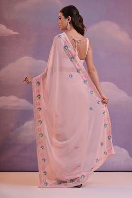  Fashion Sequins Work Pink Partywear Graceful Girlish Saree 2