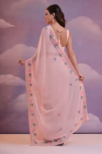  Fashion Sequins Work Pink Partywear Graceful Girlish Saree
