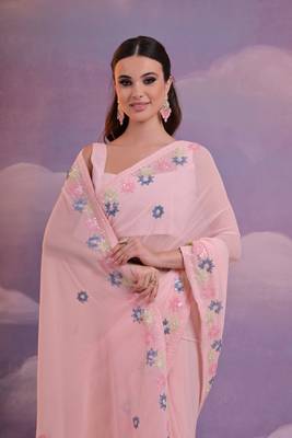  Fashion Sequins Work Pink Partywear Graceful Girlish Saree 3