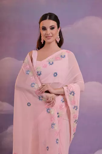  Fashion Sequins Work Pink Partywear Graceful Girlish Saree