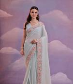 Bollywood Fashion Sequins Work Sky Blue Partywear Graceful Girlish Saree