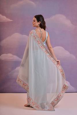 Bollywood Fashion Sequins Work Sky Blue Partywear Graceful Girlish Saree 2
