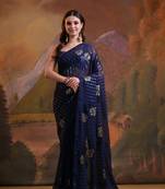 Bollywood Fashion Sequins Work Blue Partywear Graceful Girlish Saree