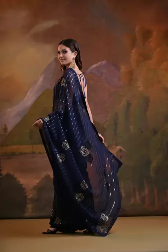  Fashion Sequins Work Blue Partywear Graceful Girlish Saree
