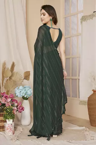 ready made green saree with sparkling style looks