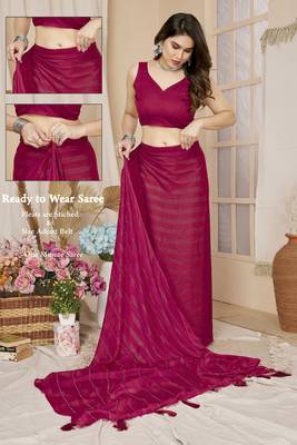 pre-stitched pink saree with sparkling style looks 2