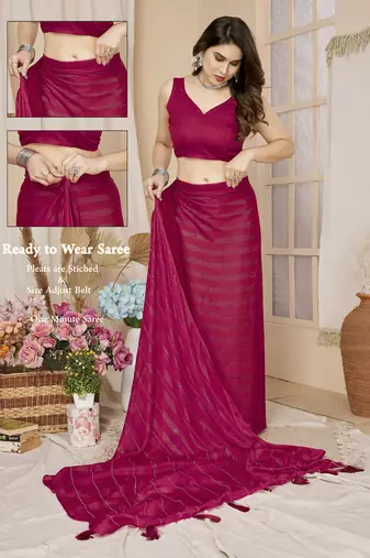 pre-stitched pink saree with sparkling style looks