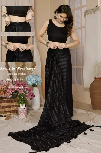 pre-stitched black saree with sparkling style looks