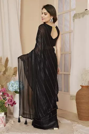 pre-stitched black saree with sparkling style looks