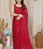 ready to wear red saree with sparkling bollywood style looks