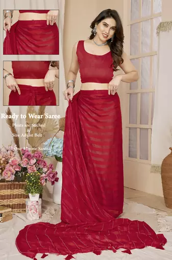 ready to wear red saree with sparkling style looks
