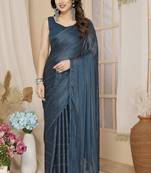 ready to wear teal saree with sparkling bollywood style looks