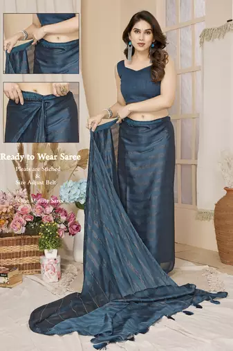 pre draped teal saree with sparkling style looks