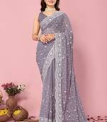 Ethnic Purple Resham And Sequins Work Partywear Graceful Embroidered Saree