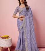 Ethnic Coding And Sequins Work Purple Georgette c Girlish Partyweear Saree