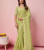 Ethnic Coding And Sequins Work Green Georgette c Girlish Partyweear Saree
