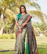 Koram Green Soft Silk Zari Weaving Border And Woven Pallu Saree With Blouse For Women