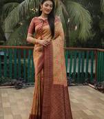 Koram Cream Kanjivaram Soft Silk Weaving Borders Havy Design Saree With Blouse For Women