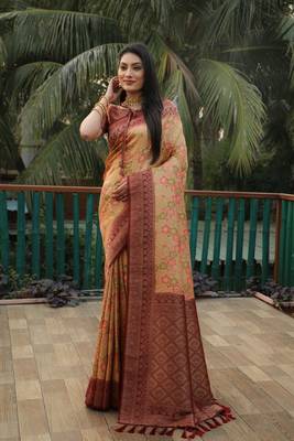 Koram Cream Kanjivaram Soft Silk Weaving Borders Havy Design Saree With Blouse For Women 2