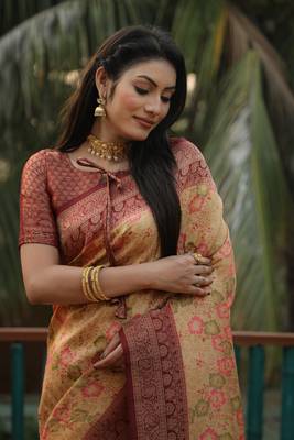 Koram Cream Kanjivaram Soft Silk Weaving Borders Havy Design Saree With Blouse For Women 5