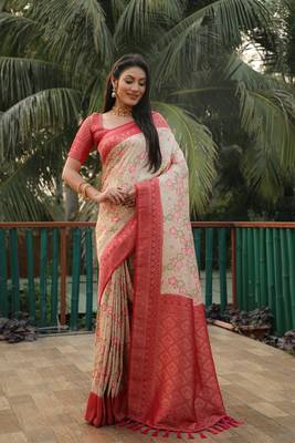 Koram Off White Kanjivaram Soft Silk Weaving Borders Havy Design Saree With Blouse For Women 2