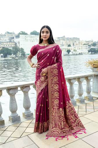 Maroon Premium Soft Silk Zari Woven Saree Festive Wear