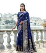 Navyblue Premium Soft Silk Zari Woven Saree Festive Wear