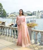 Peach Premium Soft Silk Zari Woven Saree Festive Wear